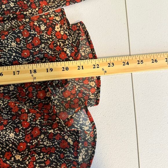 Zara Women's Floral Print A-Line Ruched Front‎ Ruffle Hem Blouse Size XS - Picture 4 of 9